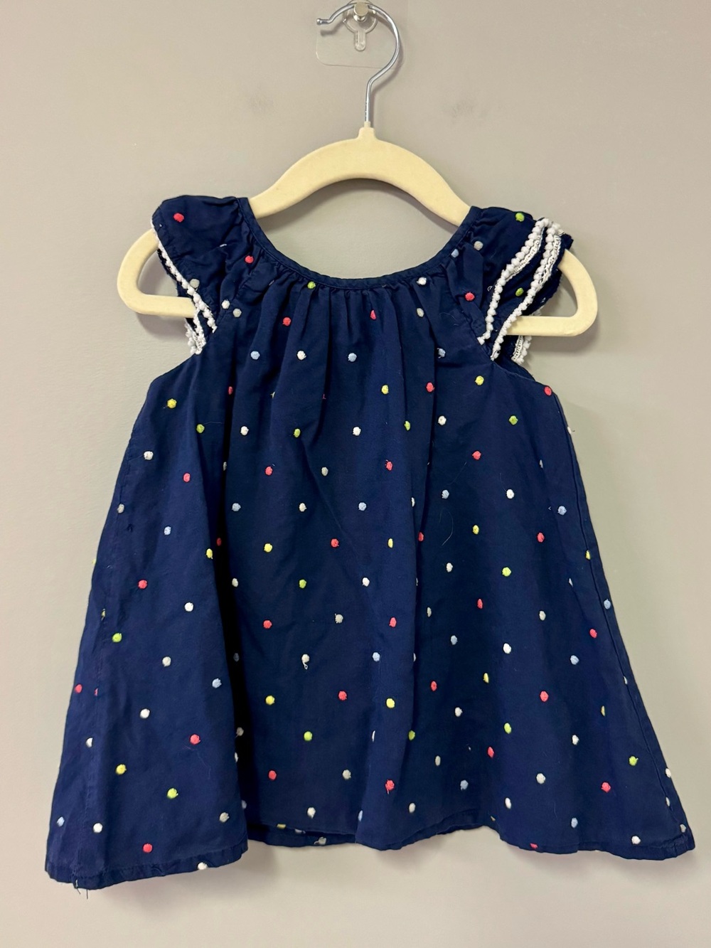 Maggie & Zoe Navy Dress with Multicolor Dot Embroidery